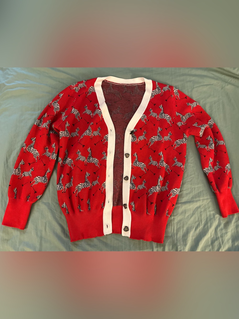 Red Zebra Print Women's Cardigan Sweater
